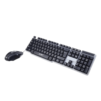 كيبورد وماوس بسلك واضاءة خلفية بنمط الوان Aitnt RGB - X200 - اسود
