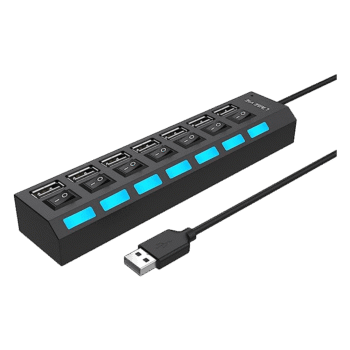 موزع USB متعدد المنافذ 7 في 1 عالي السرعة 2.0 مع مفاتيح تشغيل/ ايقاف فرديه مزودة باضواء ليد